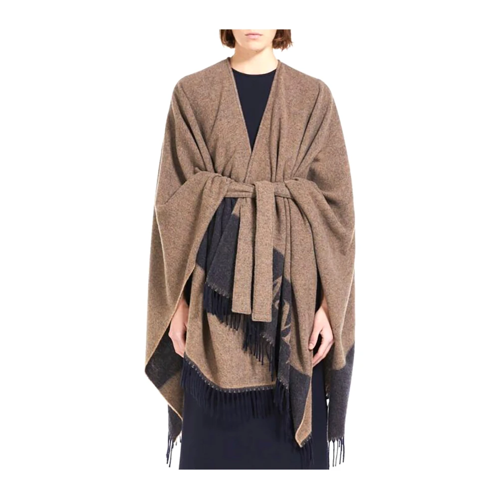 Max Mara Klassieke wollen poncho met franjes Brown Dames