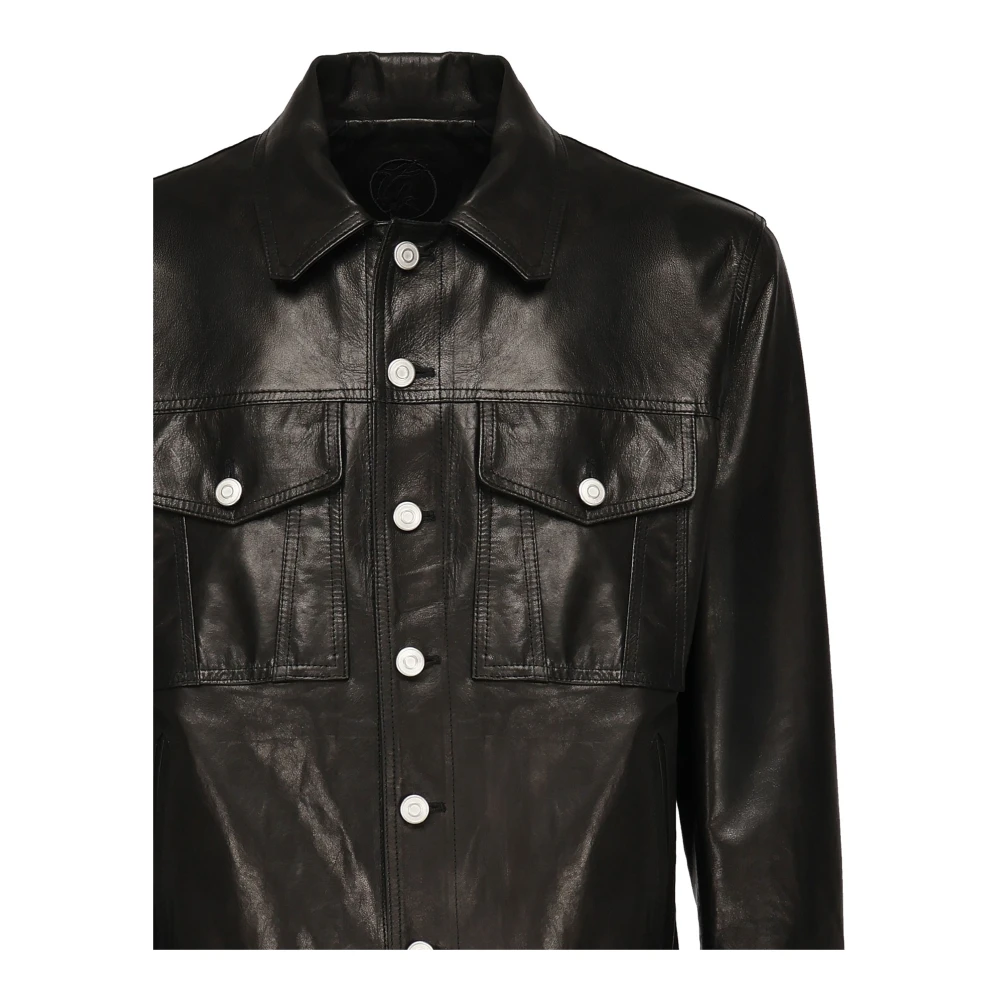 Giuliano Galiano Zwarte leren jas met knoopsluiting Black Heren