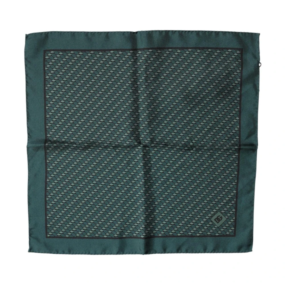 Dolce & Gabbana Men's Green Patterned Silk Handkerchief Scarf
