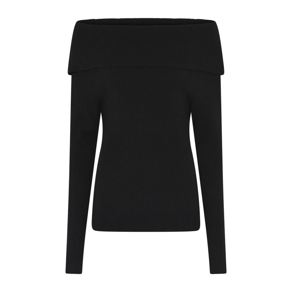 Bruuns Bazaar Feminin Off-Shoulder Stickad Tröja Svart Black, Dam