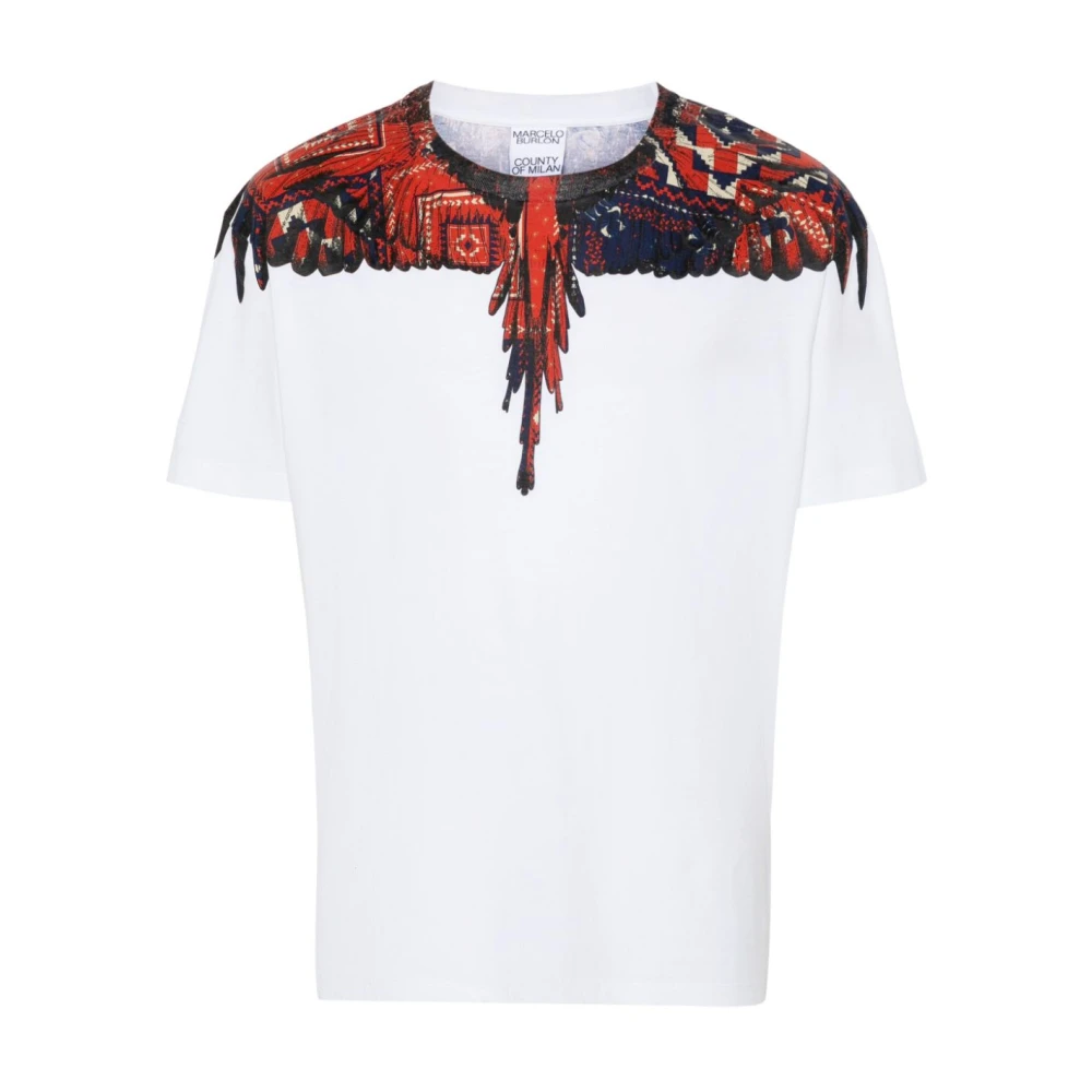 Marcelo Burlon Wings Print Katoenen T-shirt White Heren