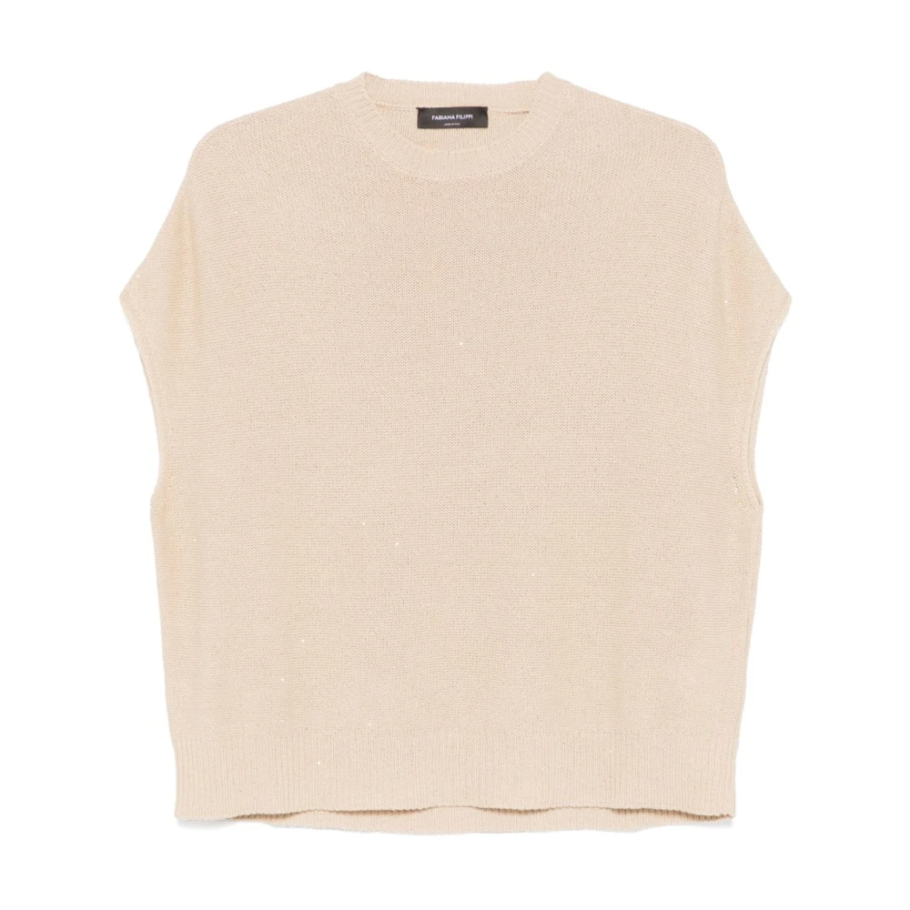 Fabiana Filippi Beige Crew Neck Sweater met Pailletversiering Beige Dames