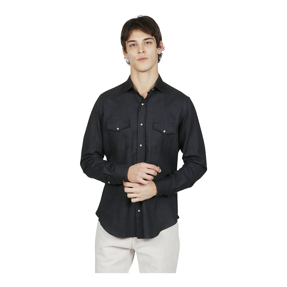 Eleventy Katoen Lyocell Shirt Texas Stijl Black Heren