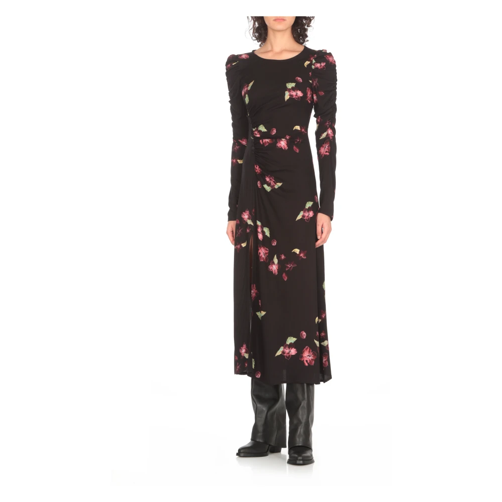 Mar De Margaritas Zwarte Bloemenprint Viscose Jurk Black Dames