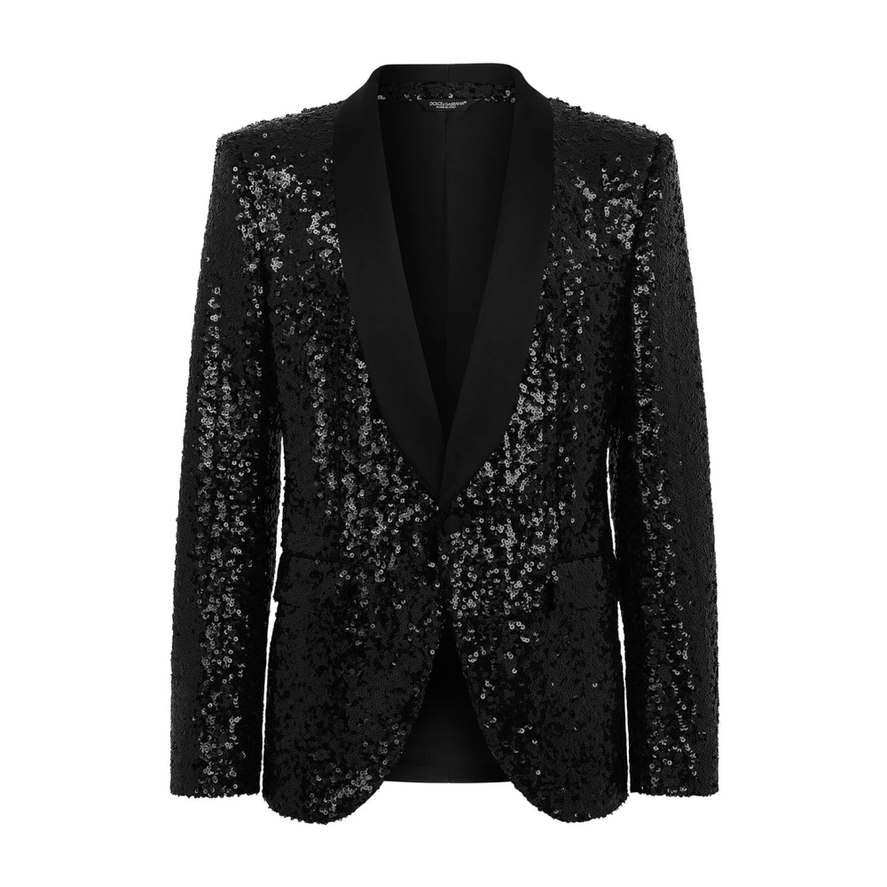 Dolce & Gabbana Zwart Pailletten Blazer Elegant Luxe Jas Black Heren