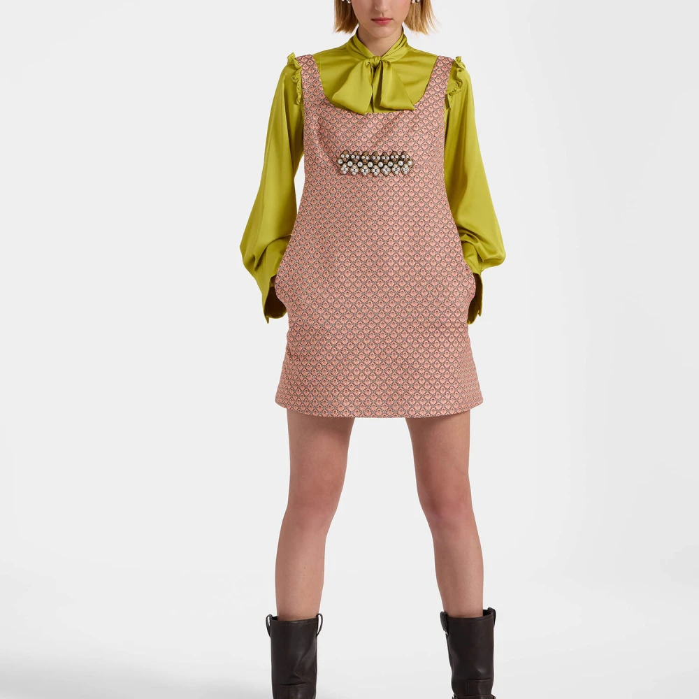 La DoubleJ Vierkante Hals Mini Jurk Pink Dames