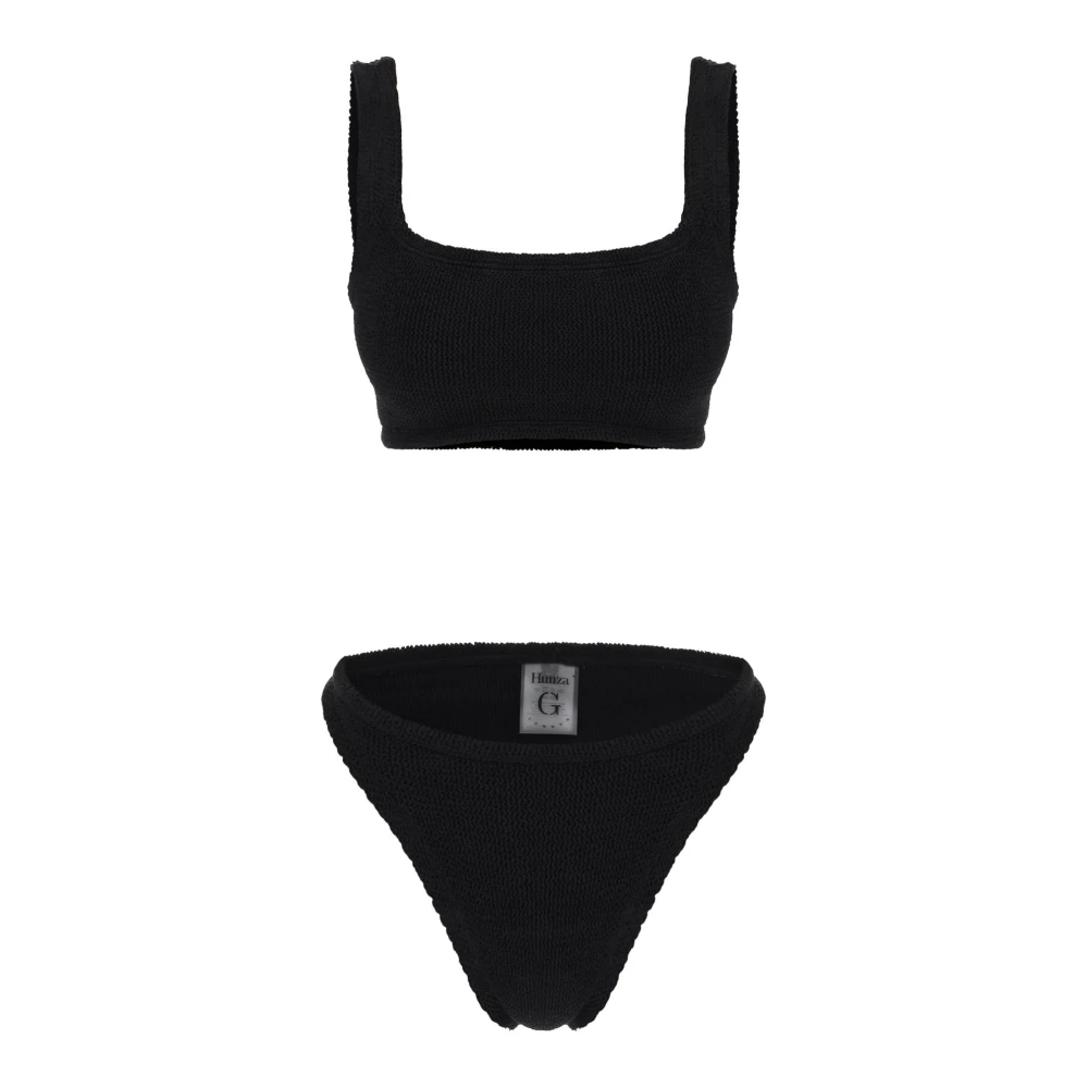 Hunza G Gekreukelde Stretch Tweedelige Bikini Set Black Dames