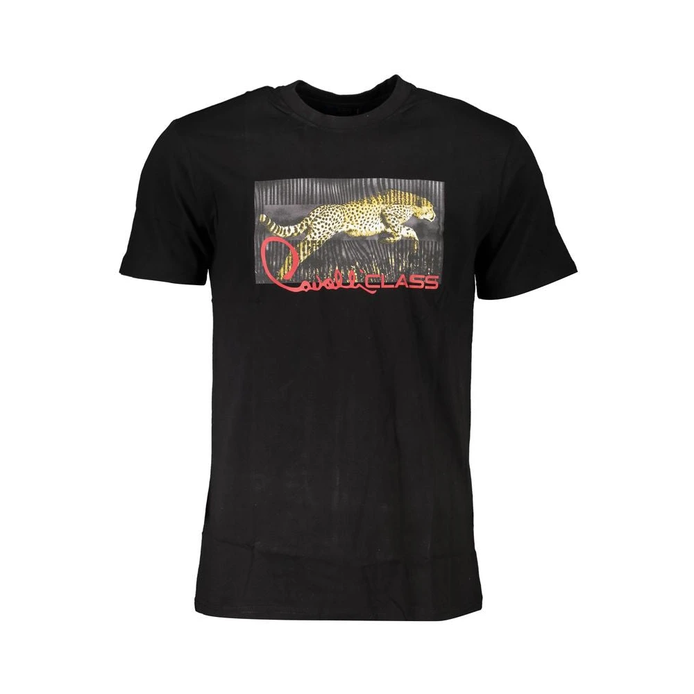 Cavalli Class Svart Bomull T-shirt med Tryck Logo Black, Herr