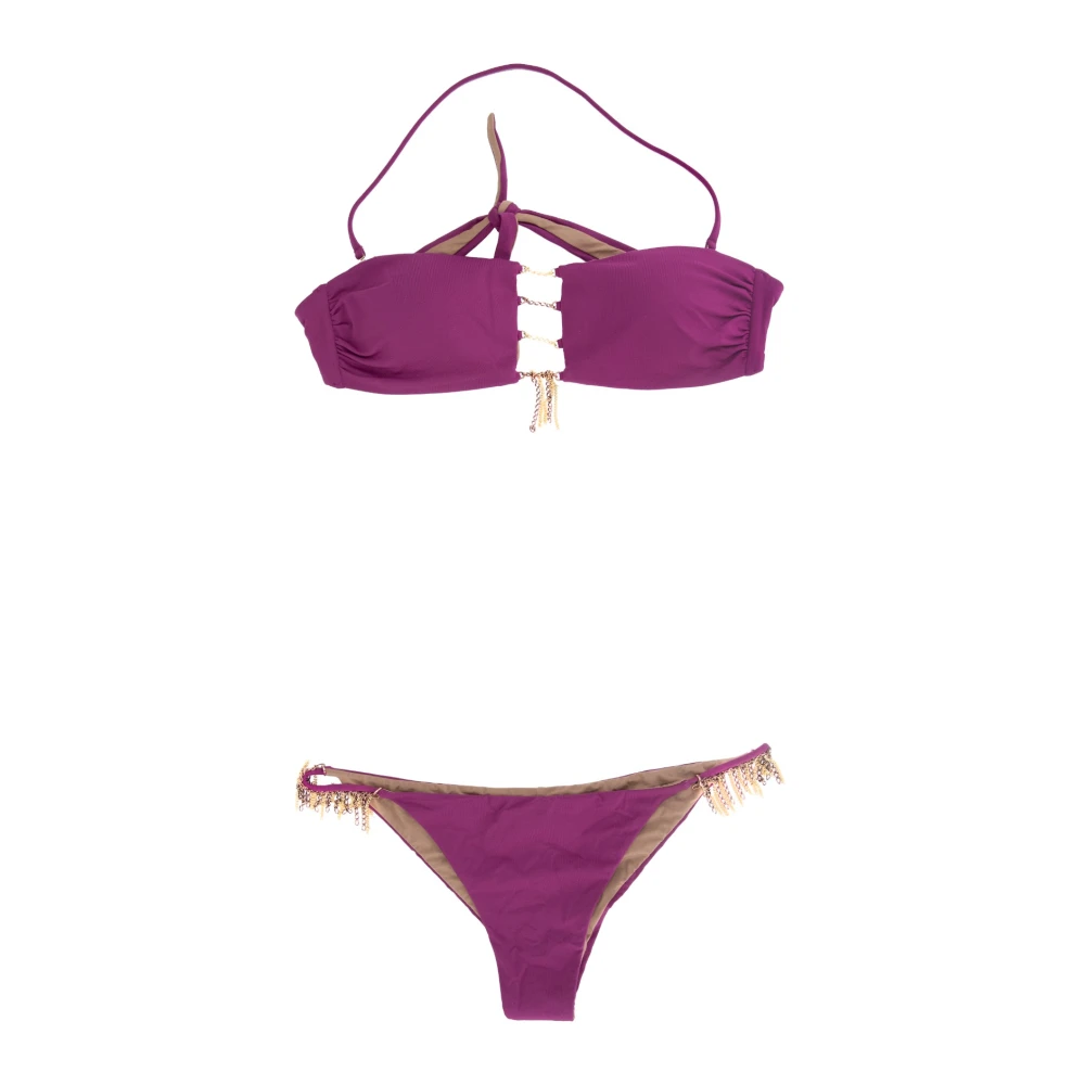 Miss Bikini Kanten Bikini Set Metalen Details Purple Dames