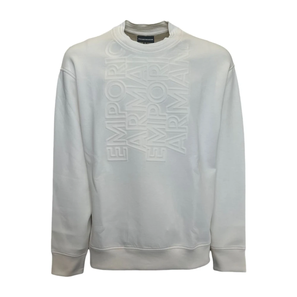 Emporio Armani Men's White Sweatshirts,, Cotton Crewneck Sweatshirt With Logo Large