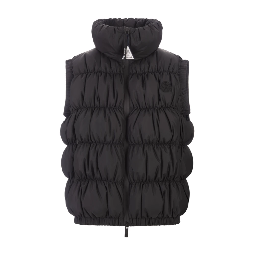 Moncler Zwarte Gerimpelde Dons Gilet Black Dames