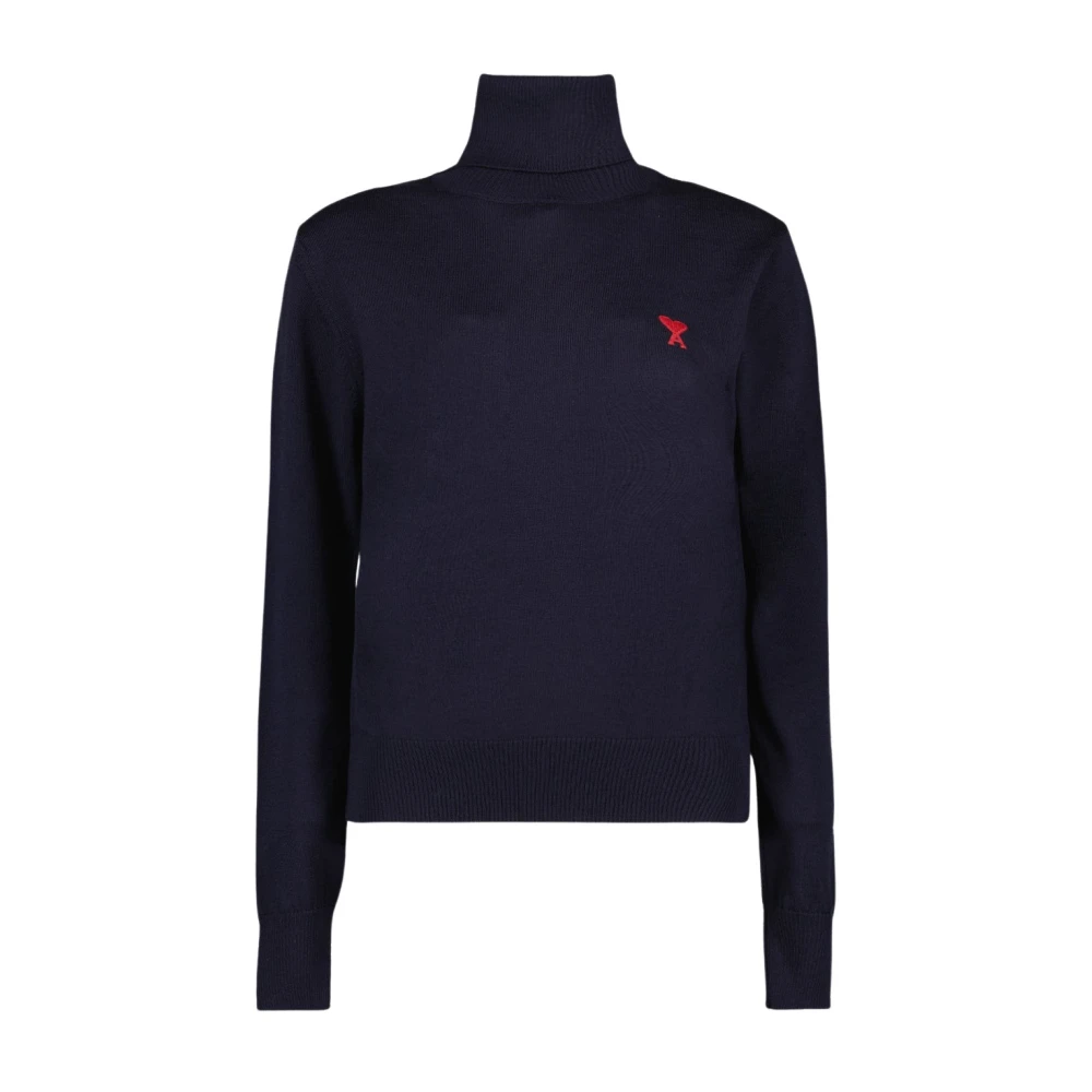 Ami Paris Women's Blue Heart Friend Turtleneck Sweater