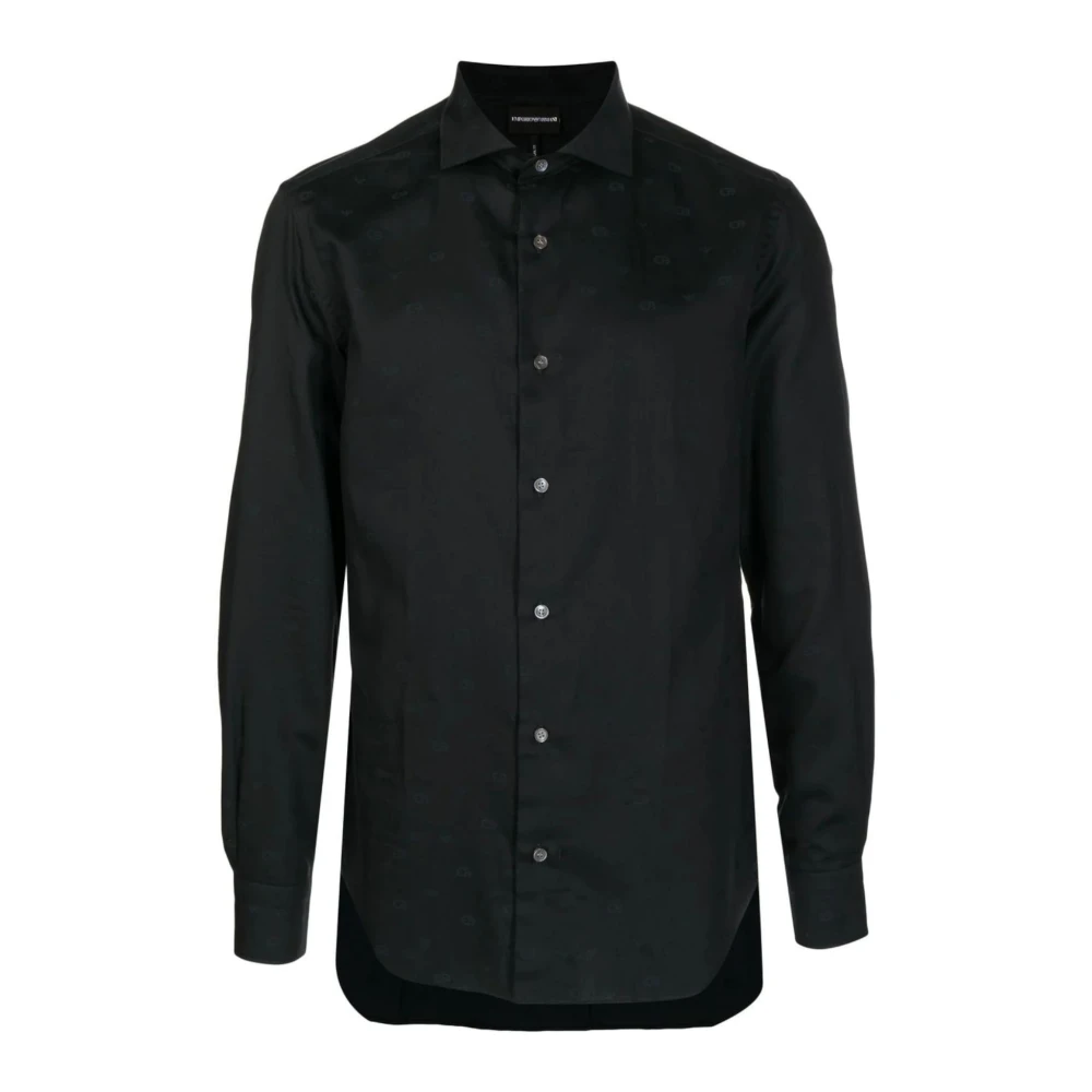 Emporio Armani Svart Regular FIT Skjorta med All Over Örn Logo Black, Herr
