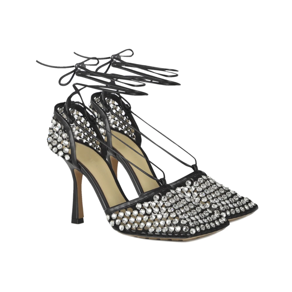 Bottega Veneta Strass-versierde Mesh en Leren Sandalen Black Dames