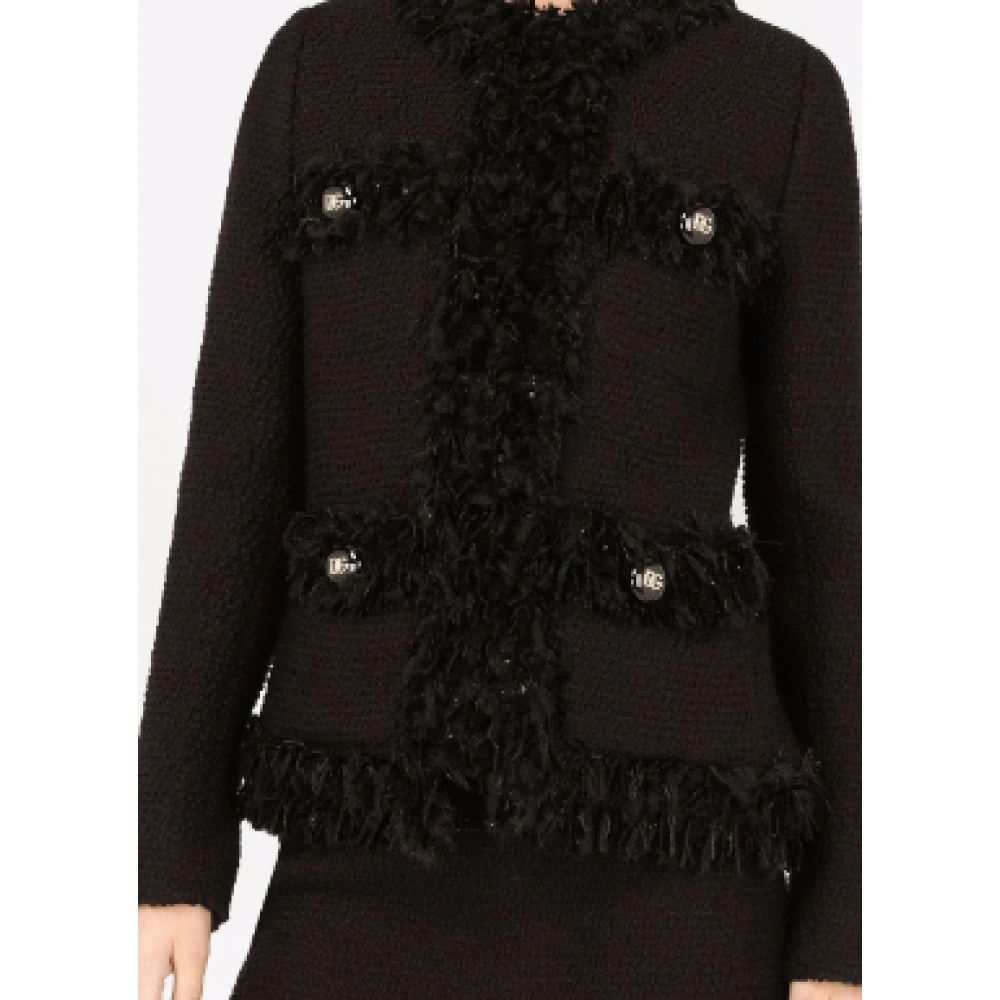 Dolce & Gabbana Frayed Edge Tweed Jas Black Dames