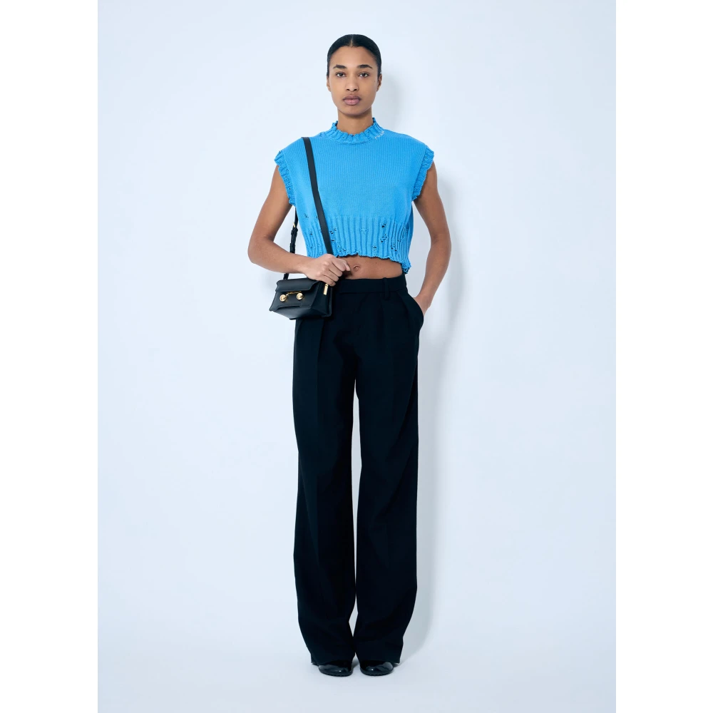 Marni Gedistresseerde Gebreide Vest met Logoborduursel Blue Dames
