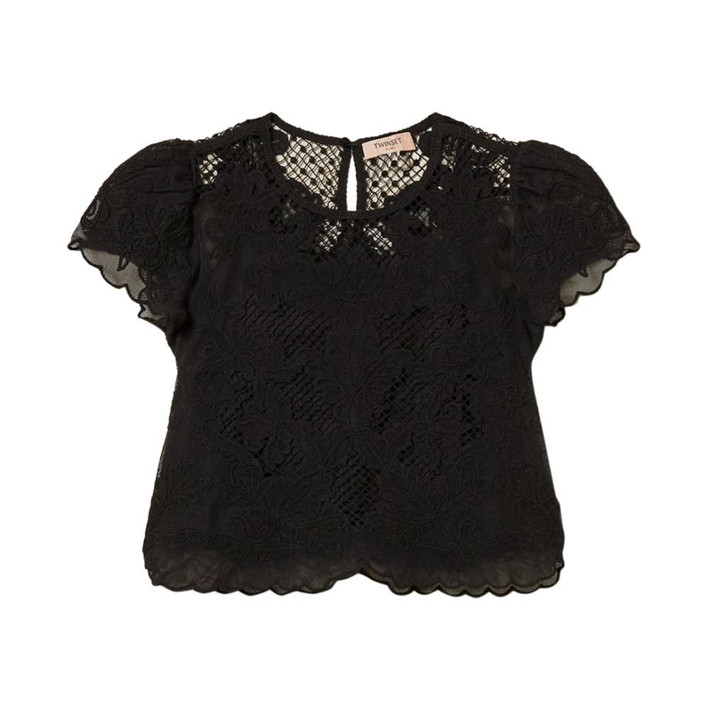 Twinset Women's Black Blouses, S, Muslin Blouse With Embroidery