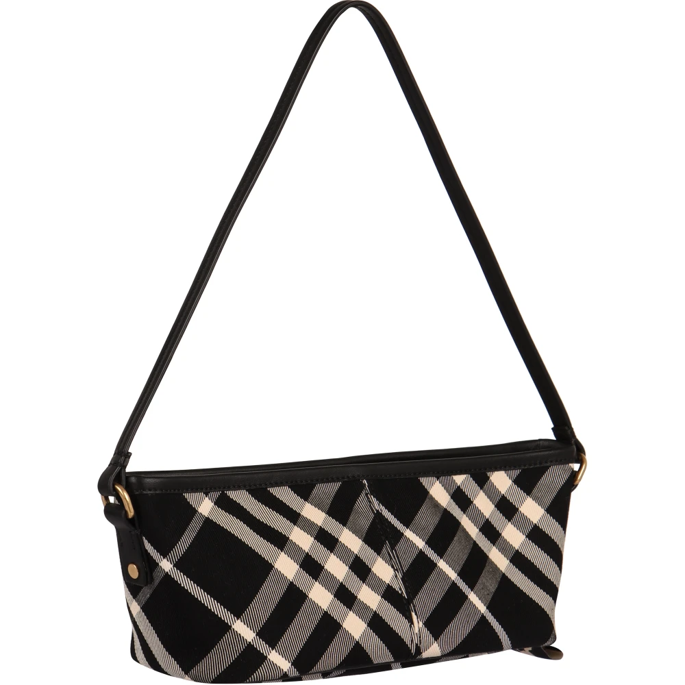 Burberry Check Mini Schoudertas met Leren Details Black Dames