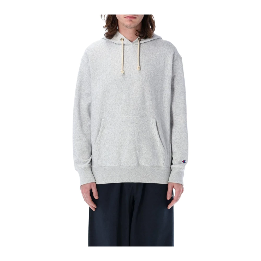 Champion Men's Gray Hoodies, S, Grey Crewneck Sweatshirt With Ribbed Cuffs