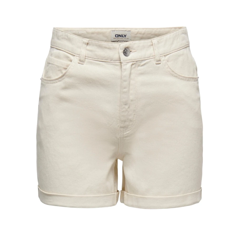 Only Women's White High-Waisted Denim Shorts With 5 Pockets Medium