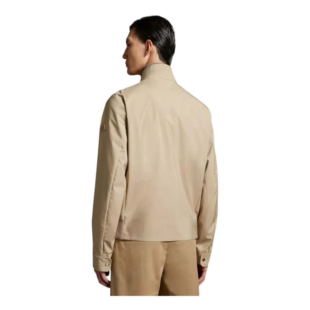 Moncler Elegante Beige Jas met Leren Afwerking Beige Heren