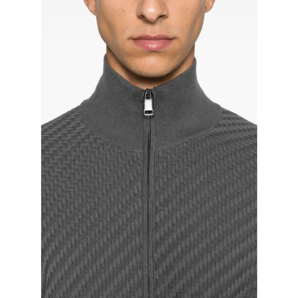 Brioni Gestructureerde Katoen-Zijde Cardigan met Rits Gray Heren