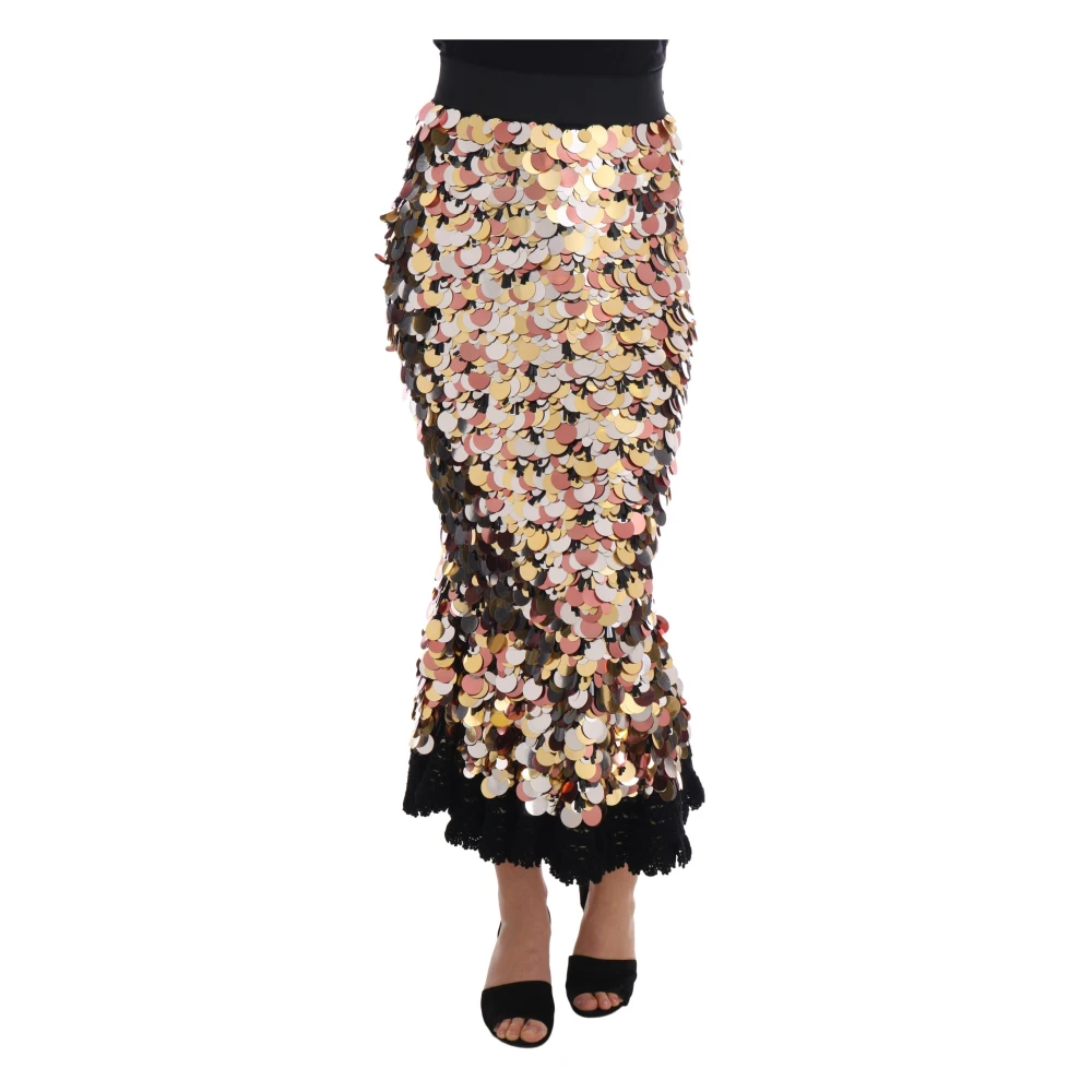 Dolce & Gabbana Women's Multicolor Midi Skirts,, Glamorous Gold Sequined Peplum Skirt 2XS