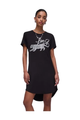 Kort jerseyklänning med leopardtryck