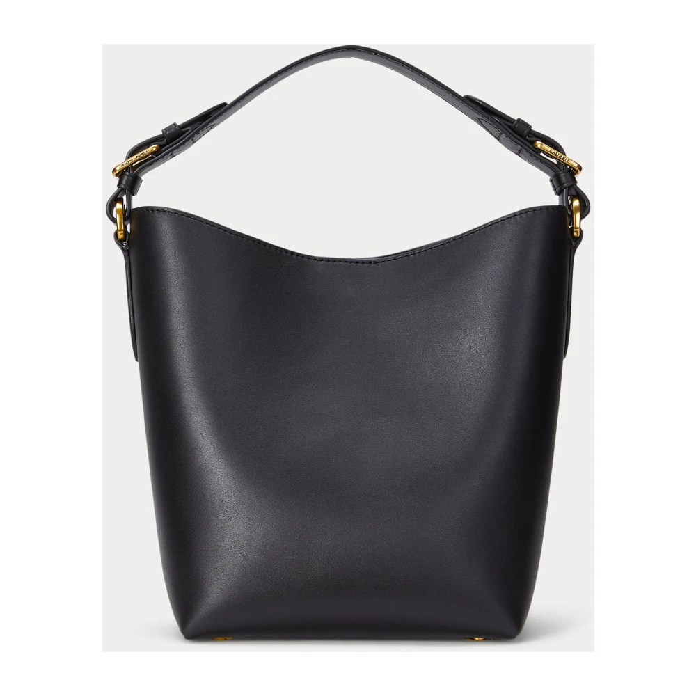 Ralph Lauren Leren Bucket Bag met Oversized Logo Black Dames