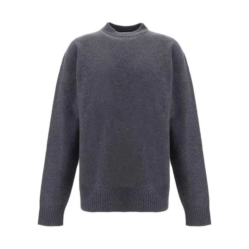 Jil Sander Monochrome Geribbelde Wollen Crew Neck Trui Gray Heren