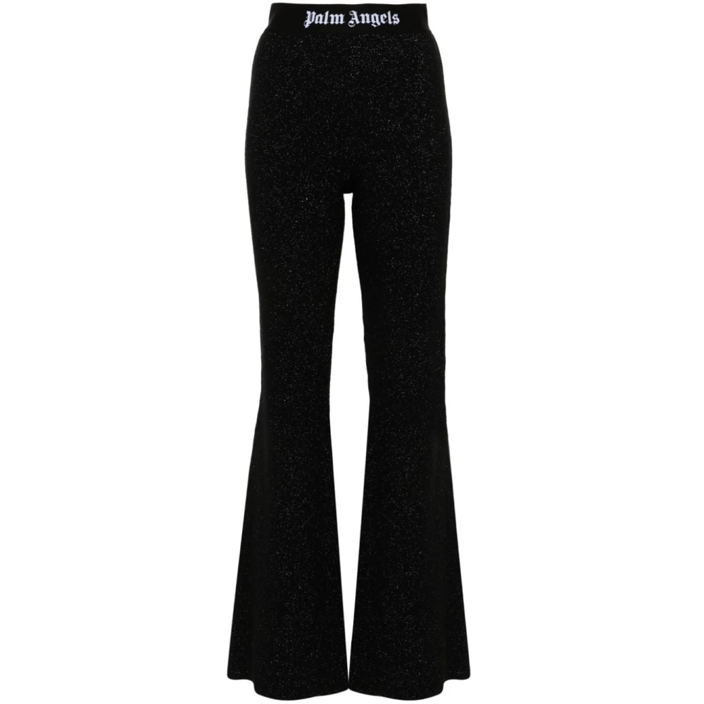 Palm Angels Zwarte Gebreide Flared Broek met Lurex Black Dames