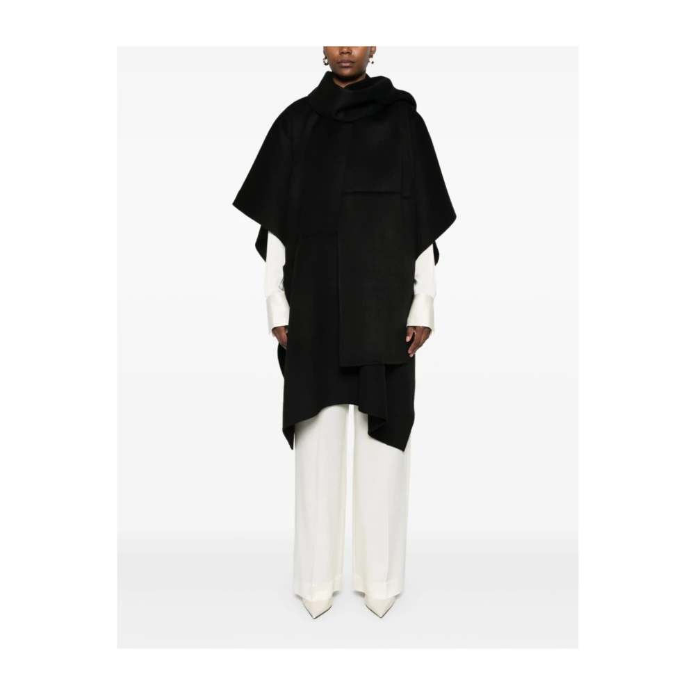 TotêMe Zwarte Oversized Wollen Jas met Afneembare Sjaal Black Dames