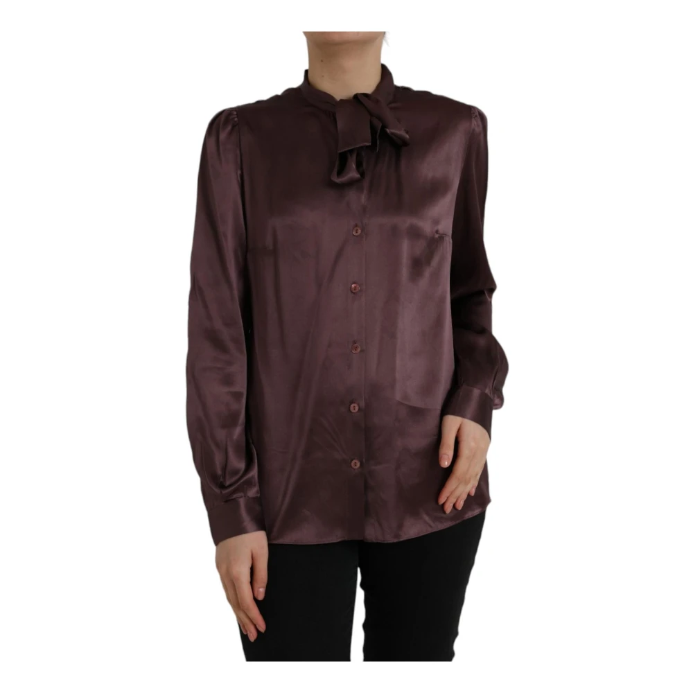 Dolce & Gabbana Zijden Blouse Top met knoopsluiting Brown Dames