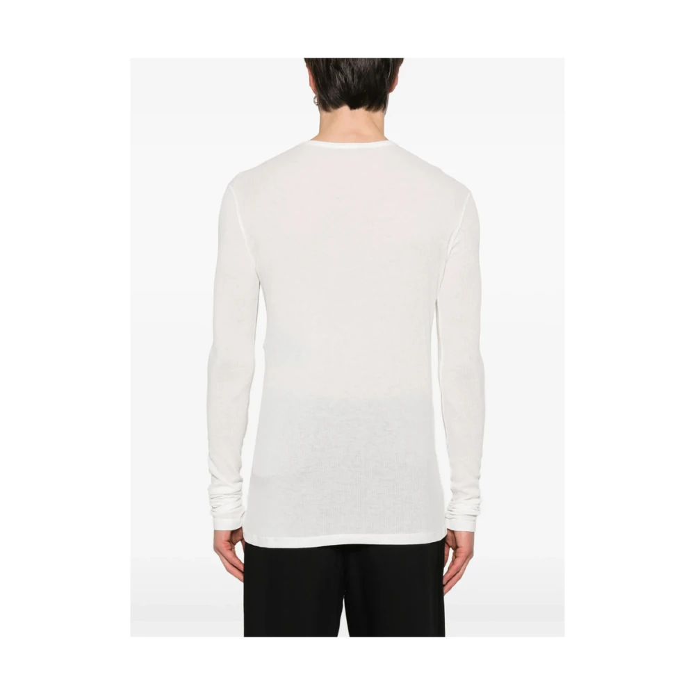 Ann Demeulemeester Wit Geribbelde Ronde Hals Lange Mouw White Heren