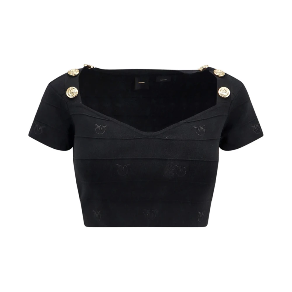 pinko Korte jacquard gebreide top met Love Birds-logo Black Dames