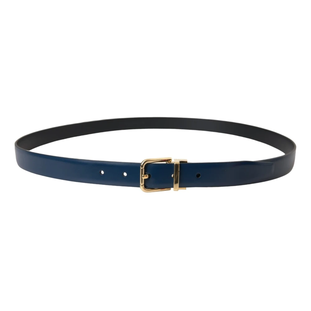 Dolce & Gabbana Blauw Lederen Gouden Gesp Riem Mannen Blue Heren