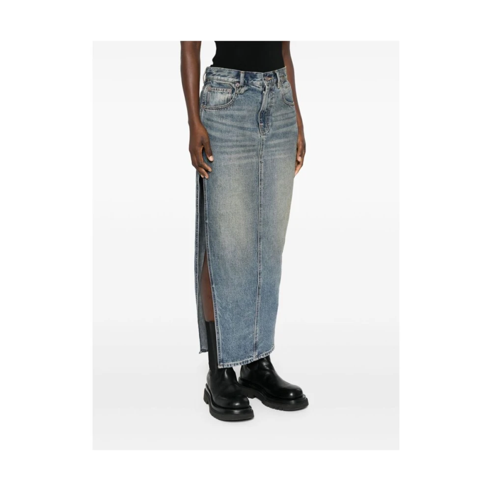 R13 Blauwe denim rok met logo patch Blue Dames
