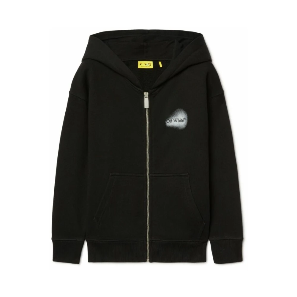 Off White Pil Spray Hoodie Dragkedja Upp Sweatshirt Black, Pojke