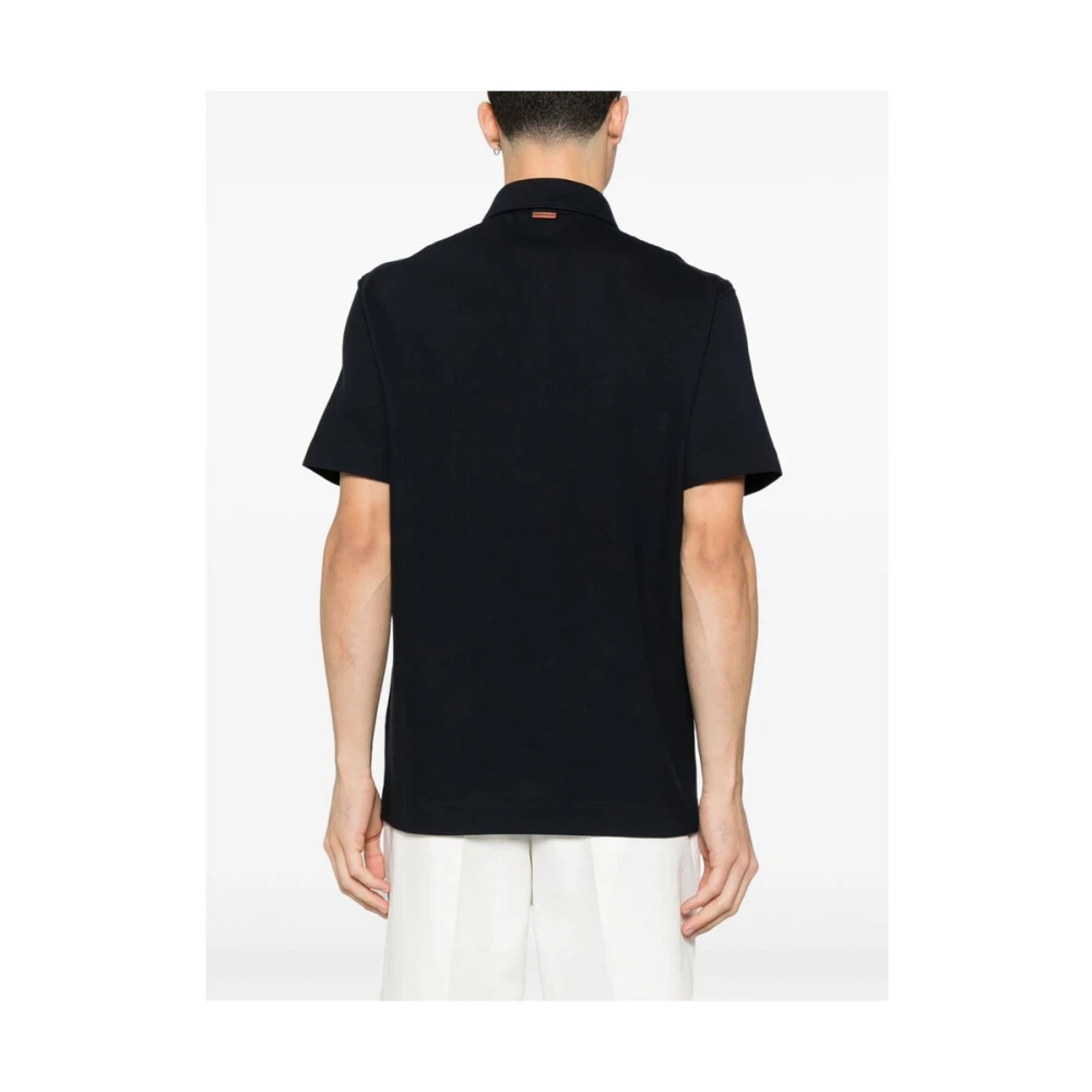 Ermenegildo Zegna Midnight Blue Polo Sweater met Borstzak Blue Heren