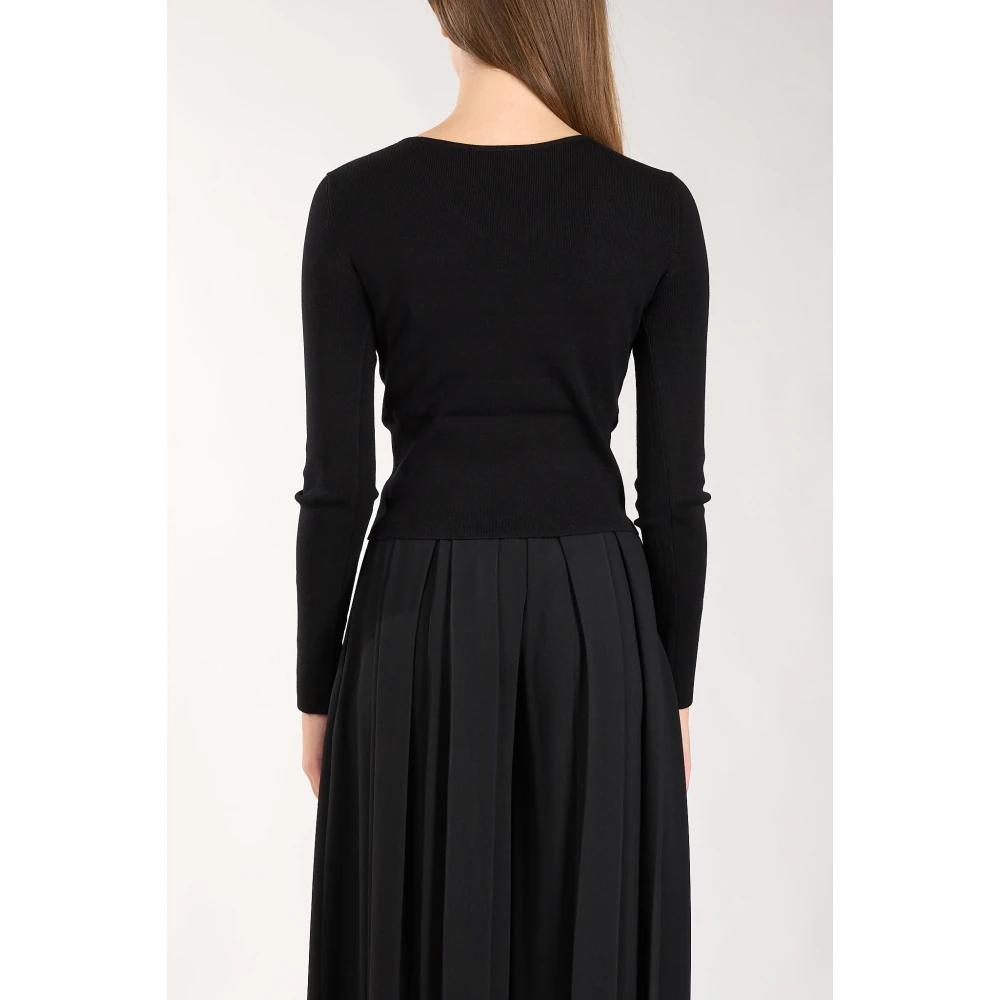 Twinset Stretch viscose top met ovale T metalen platen Black Dames