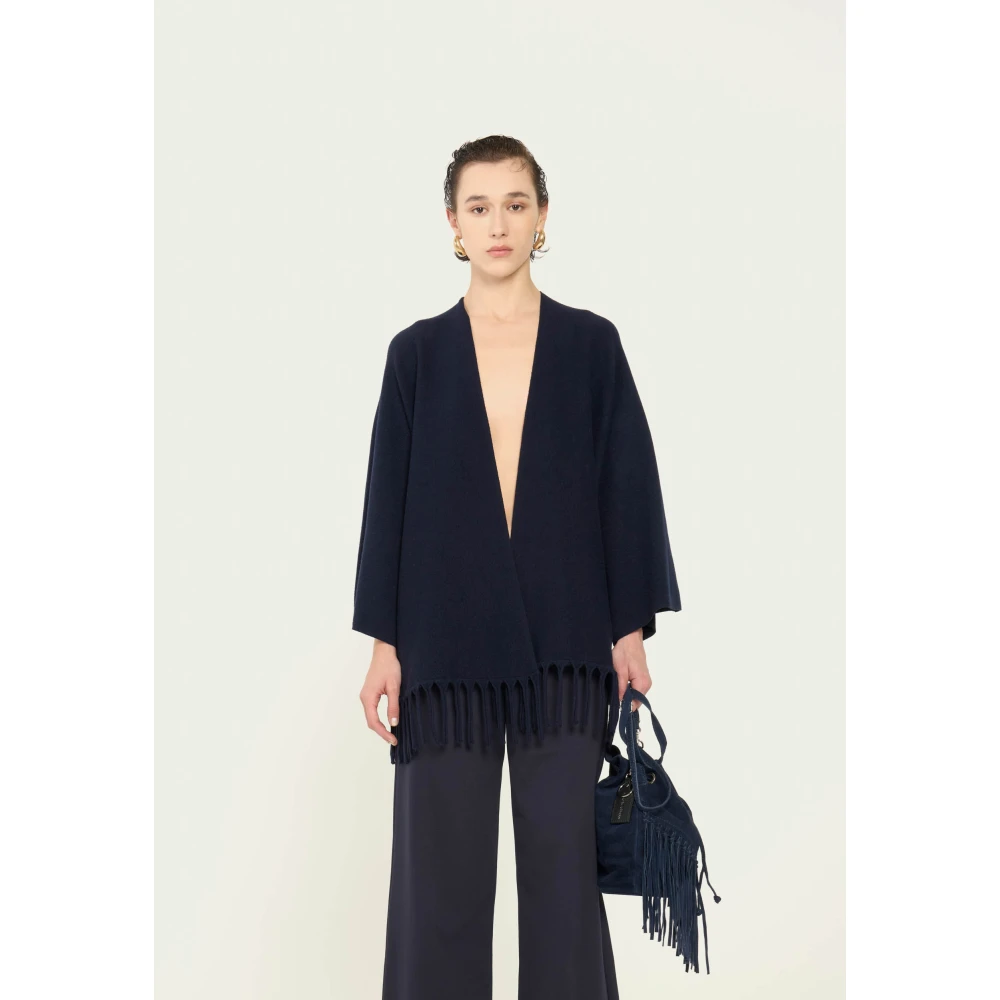 Vicario Cinque Fringe Mouw Viscose Vest Blue Dames