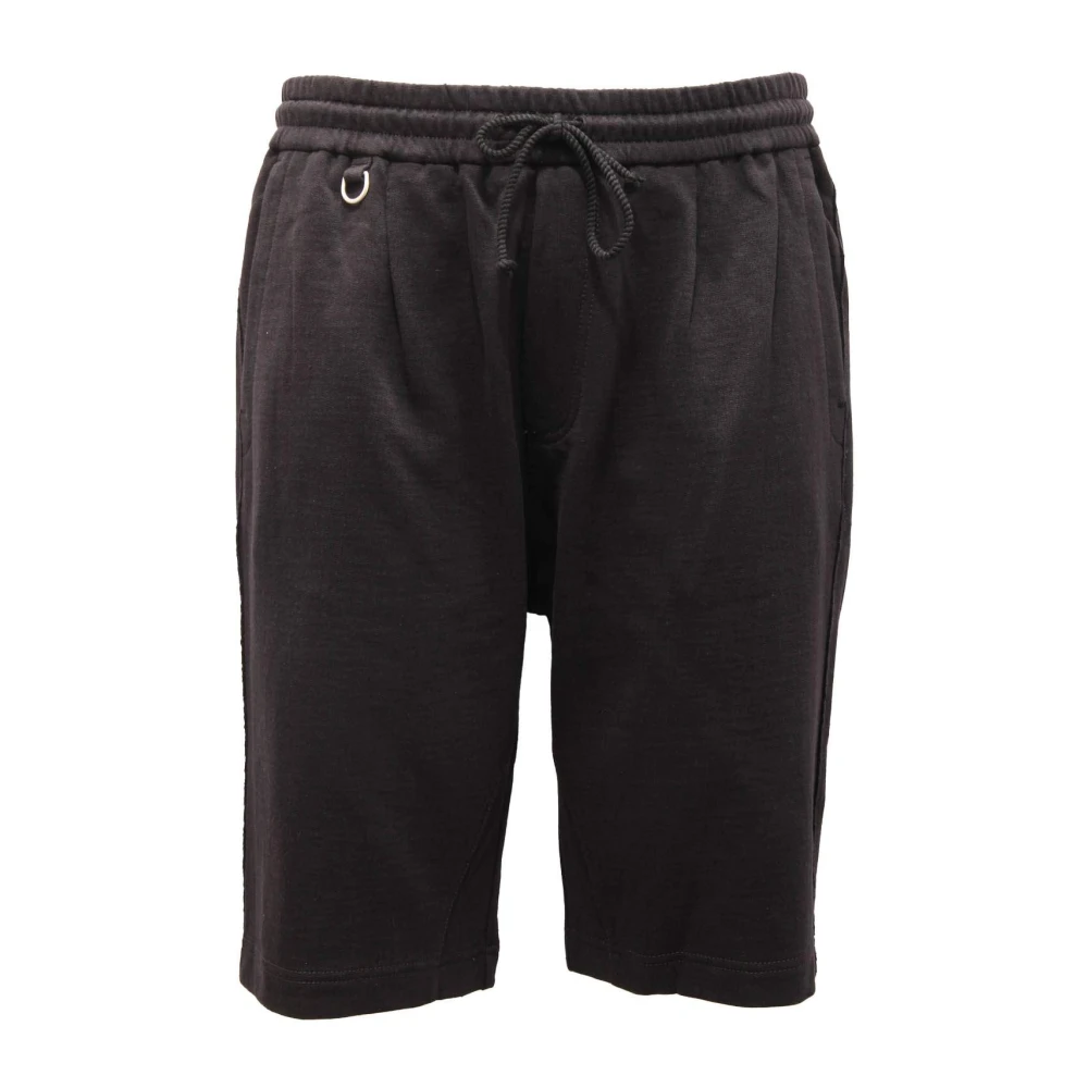 Paolo Pecora Men's Black Adjustable Drawstring Cotton/Linen Bermuda Shorts - Casual Shorts - L - Shorts