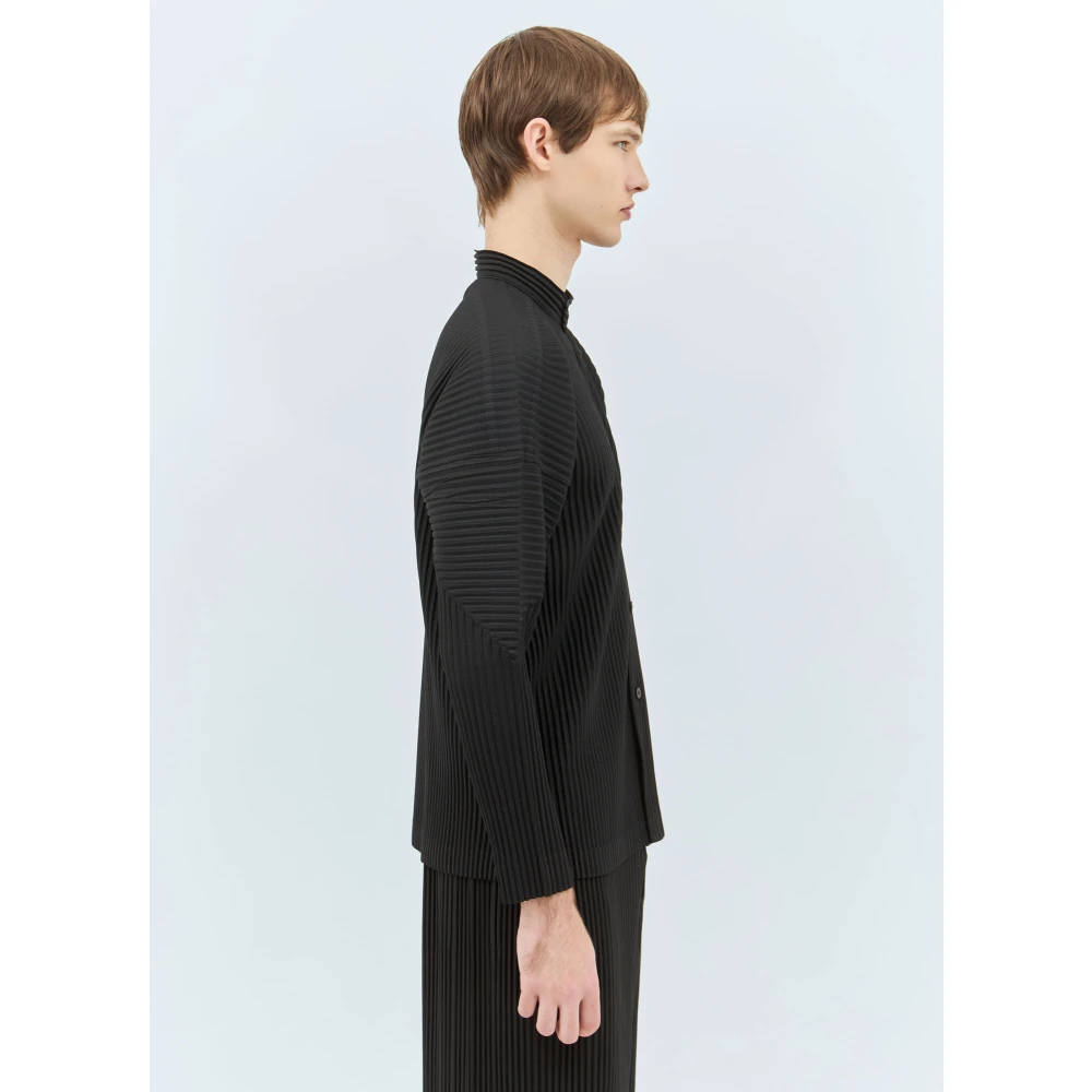 Issey Miyake Geplooide bandkraag overhemd Black Heren