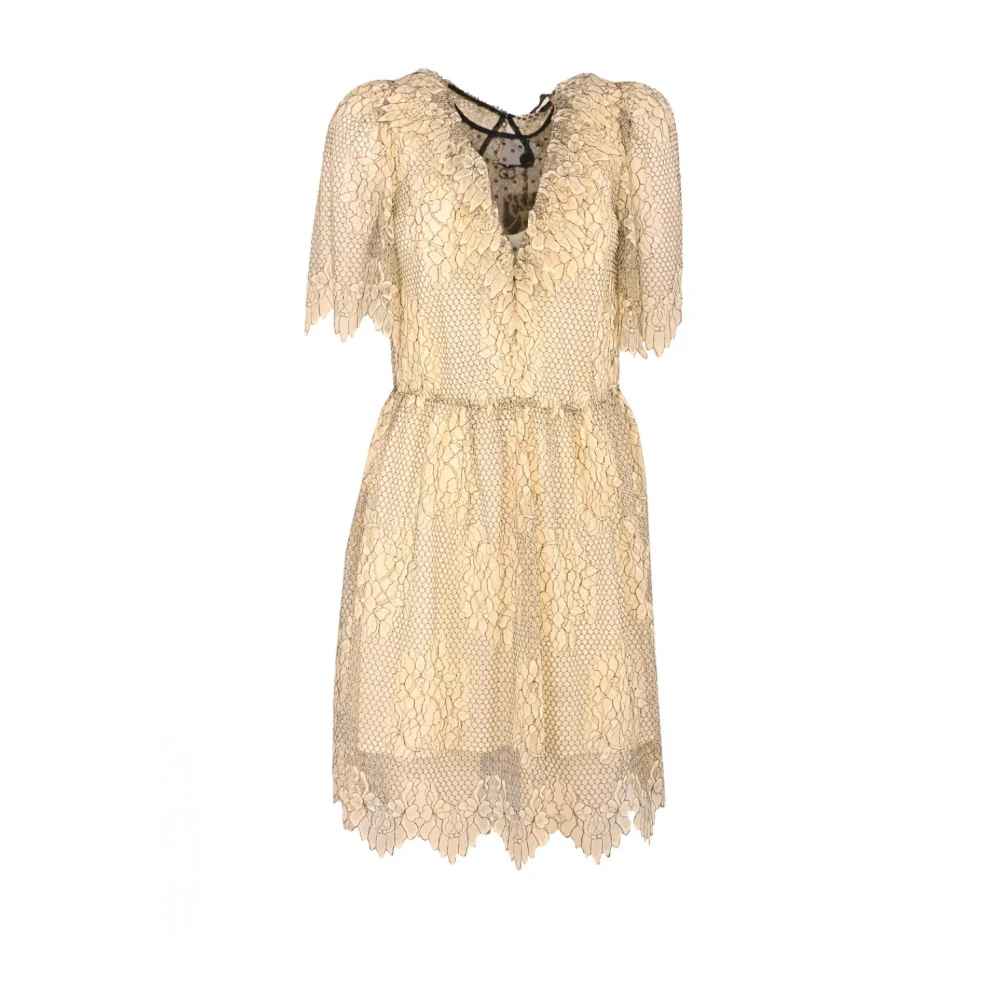 Twinset Korte jurk met bloemenkant en Plumetis inzetstukken Beige Dames