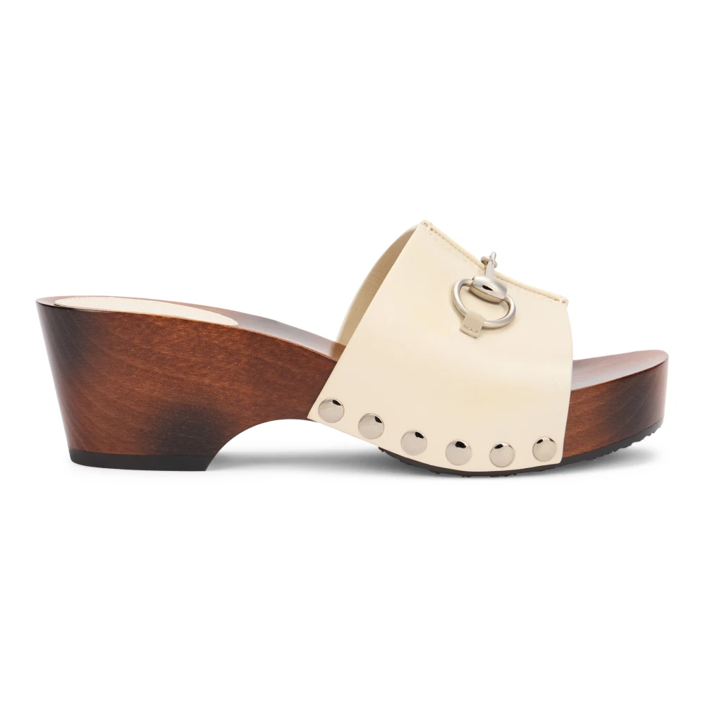 Gucci Women's Beige Heeled Mules, 5 Uk, Wedges In Leather With Clamp