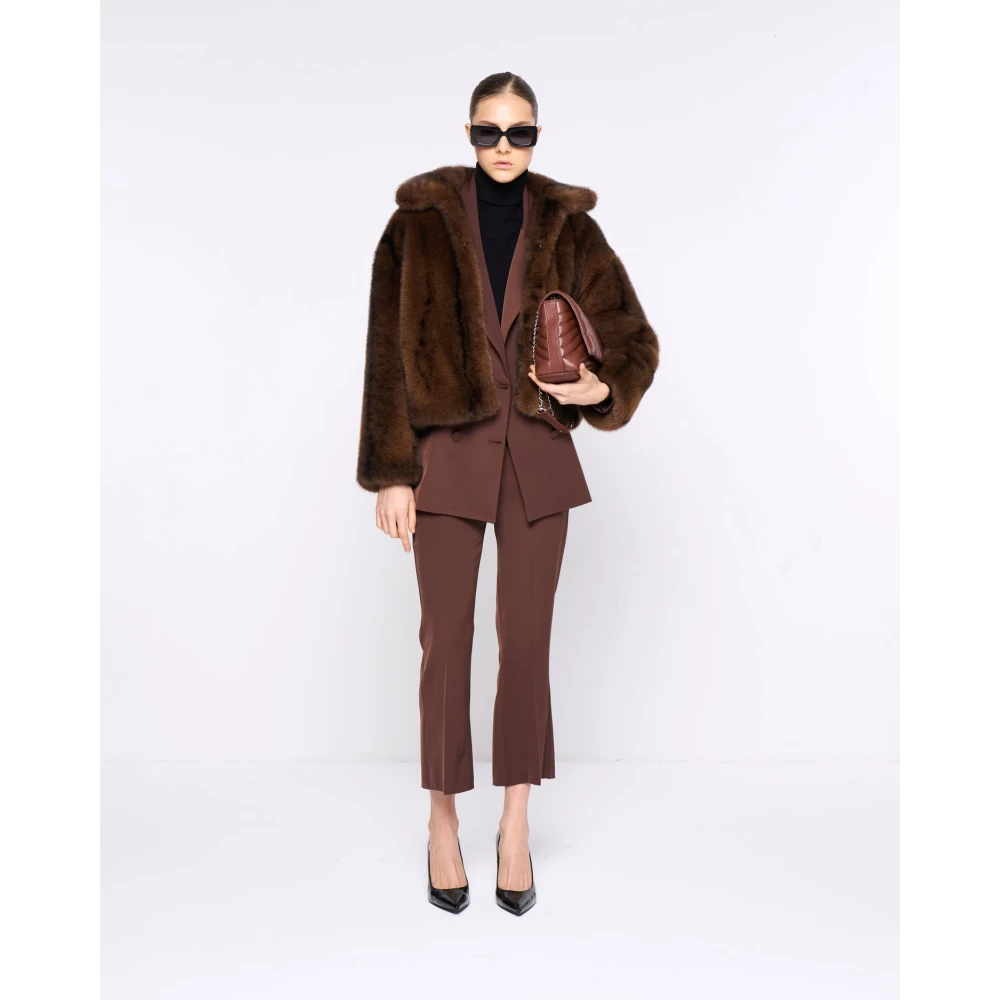 Silvian Heach Korte Faux Fur Jas Klassieke Kraag Brown Dames