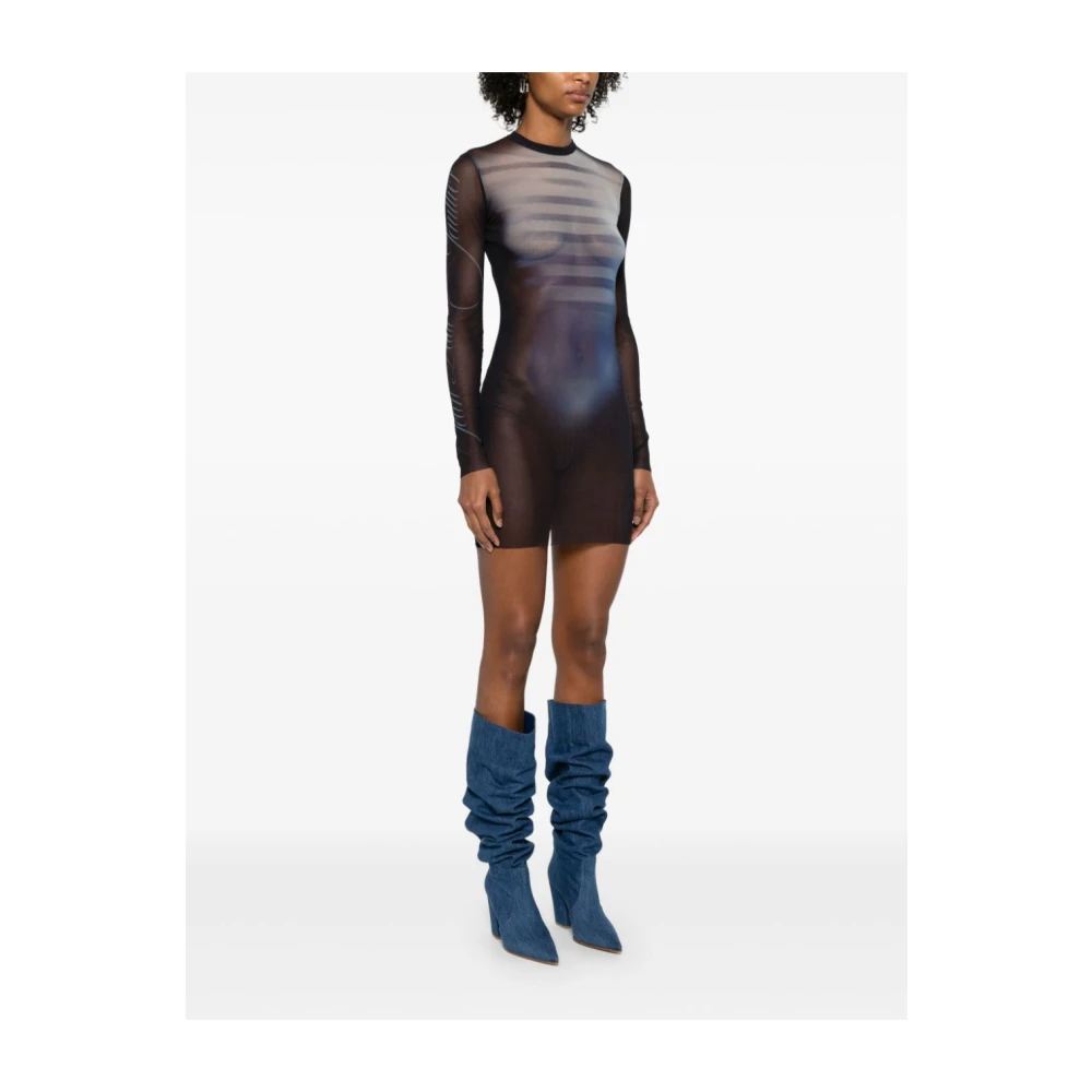Jean Paul Gaultier Blauwe Print Korte Jurk met Transparant Ontwerp Blue Dames