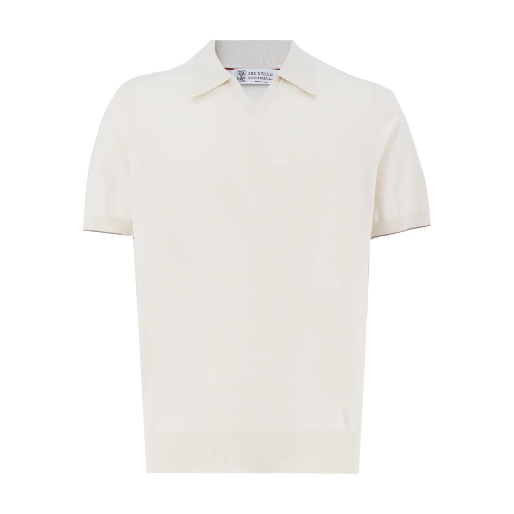 BRUNELLO CUCINELLI Katoenen Gebreide Polo Shirt Slim Fit Beige Heren