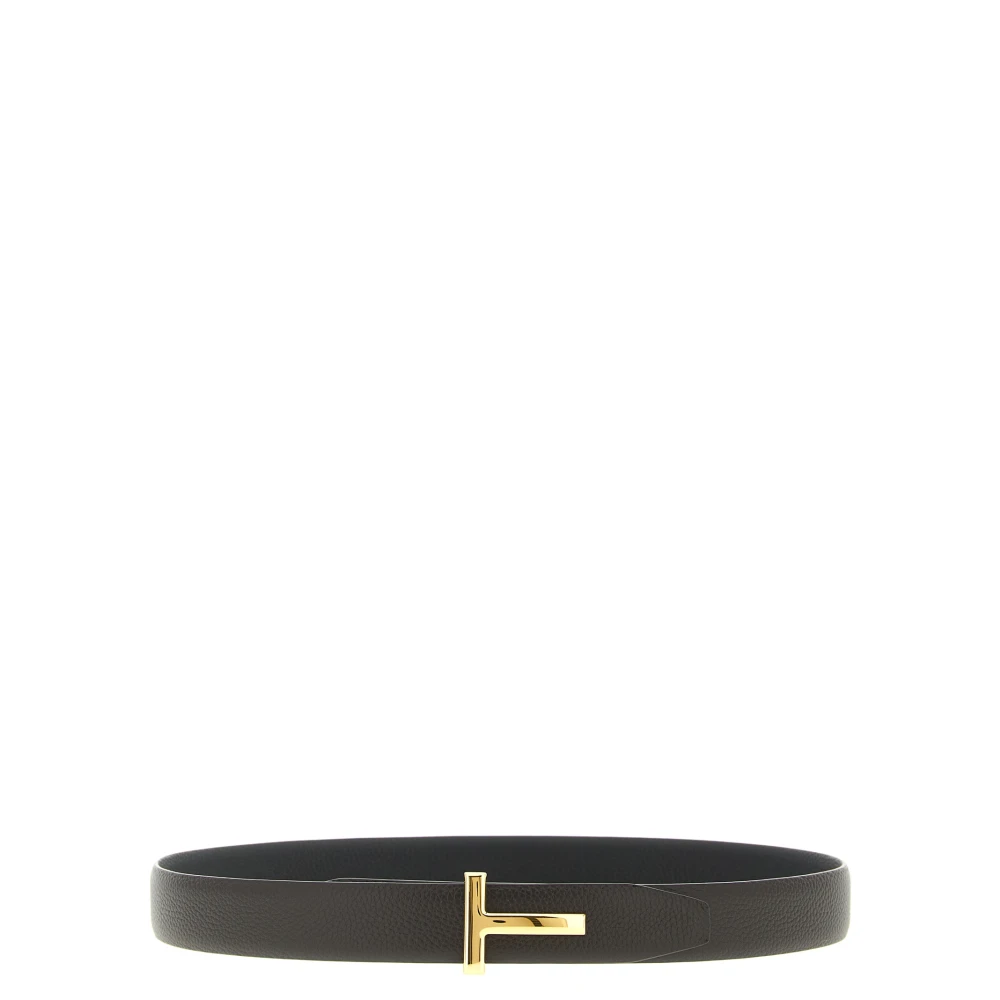 Tom Ford Men's Black Adjustable Reversible Hammered Leather Belt - Belts - 90 Cm - Accessories