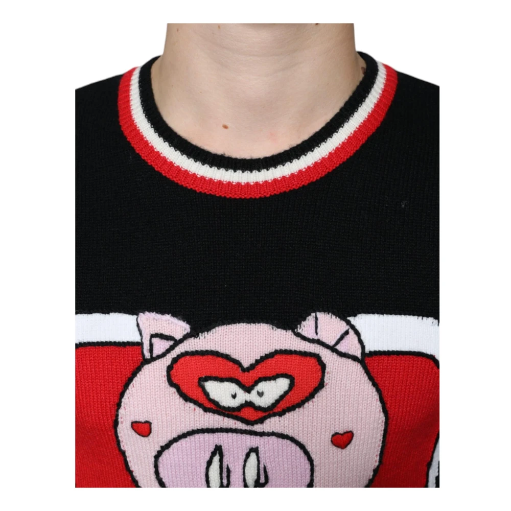 Dolce & Gabbana Luxe Cashmere Sweater met Pig of the Year Black Heren